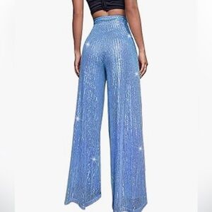 Sequin Pants for Women Sparkly Glitter High Waist Wide Leg Party Club Trouser